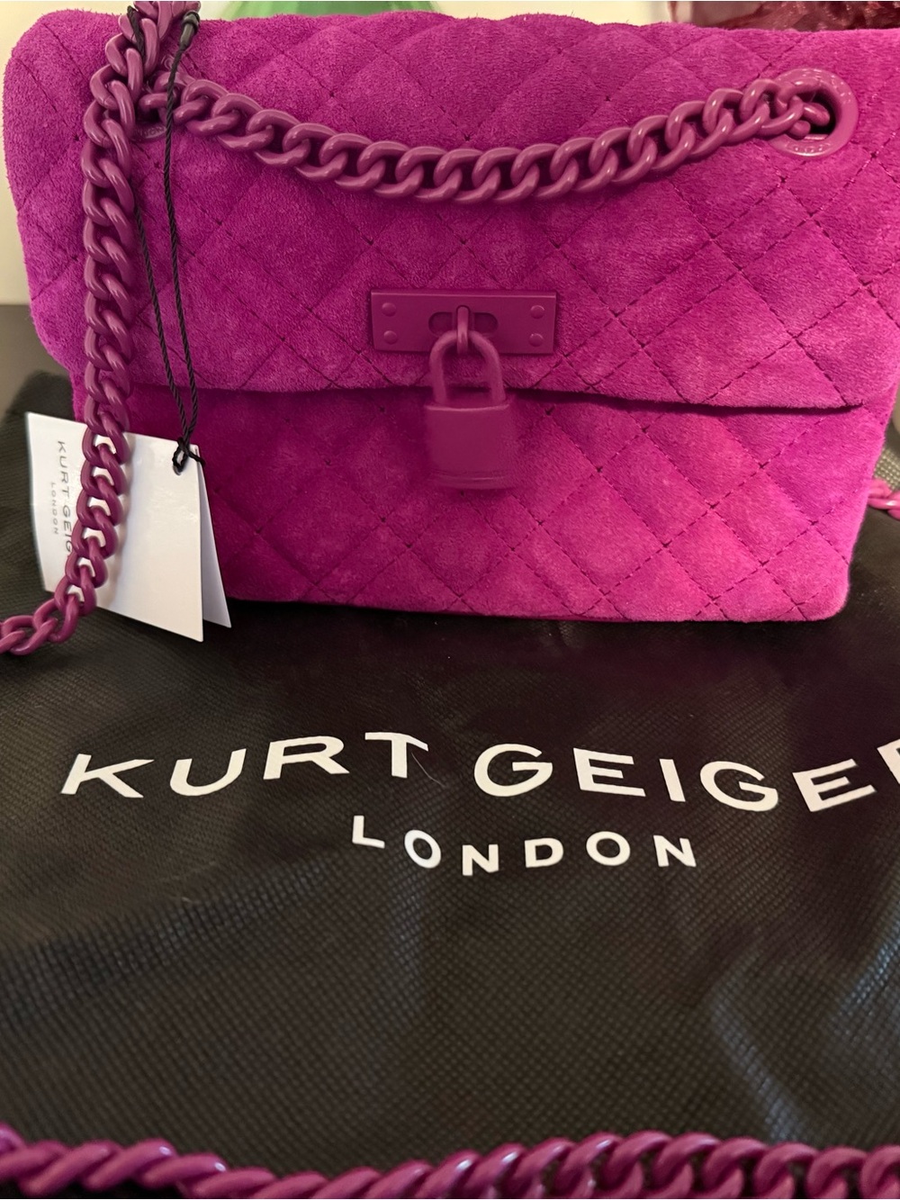 Kurt Geiger Quilted Suede Shoulder Bag in Bright Pink